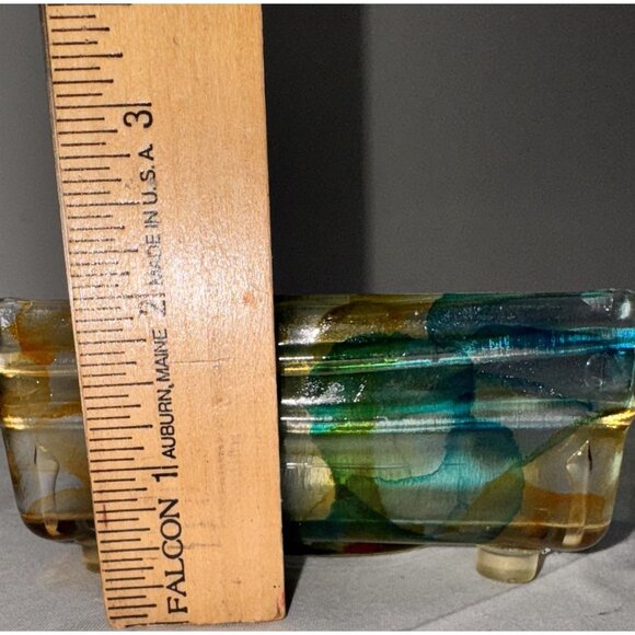 Handmade Fused studio art Glass Business Card Holder Yellow/Blue/Green - Picture 6 of 6